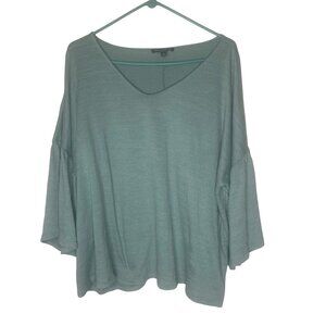 Cable & Gauge Top Womens 1X Teal V-Neck Bell Sleeve Loose Fit Boxy